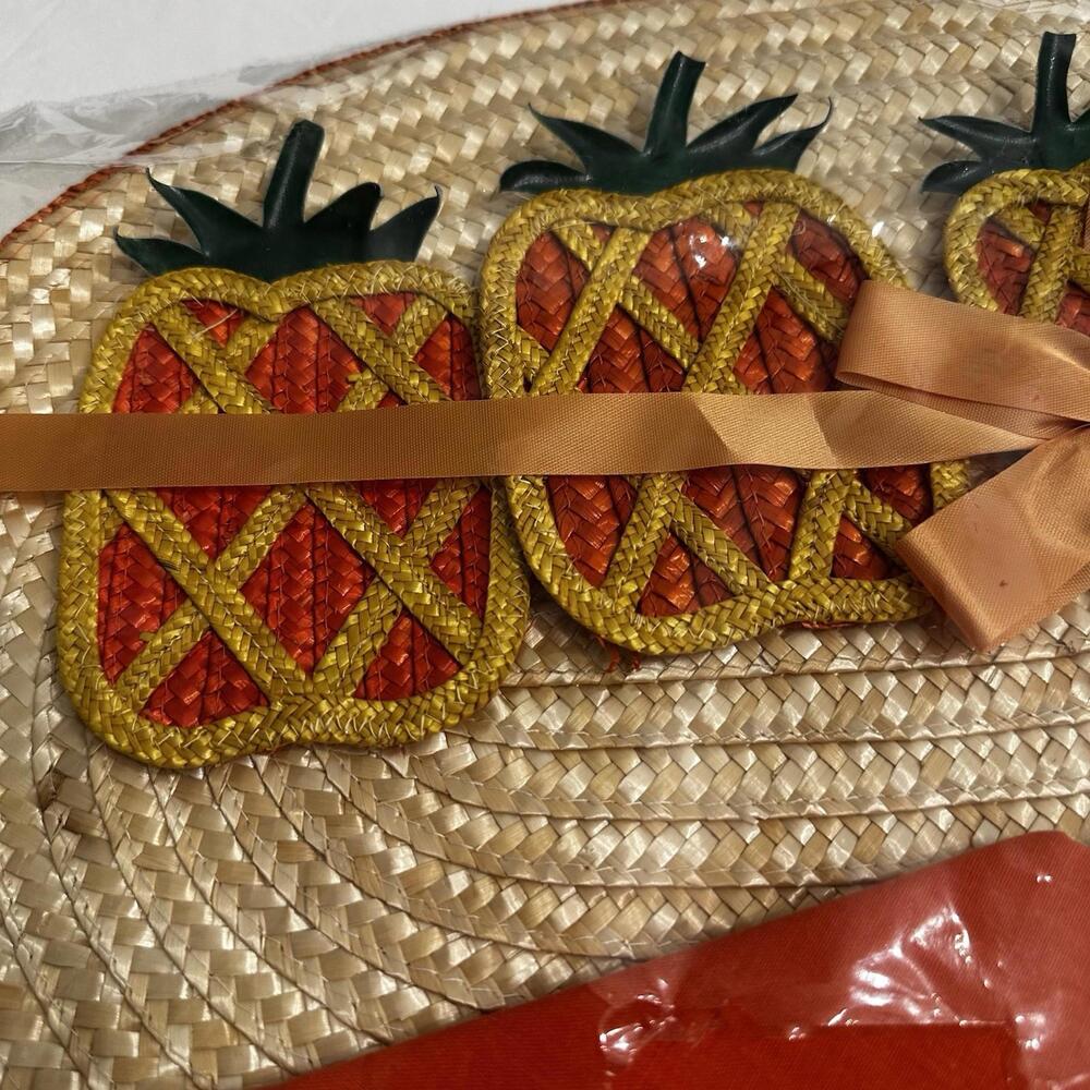 Home Beautiful Vintage Straw Pineapple Placemat Set 12 Pcs. New In Package - Picture 4 of 6